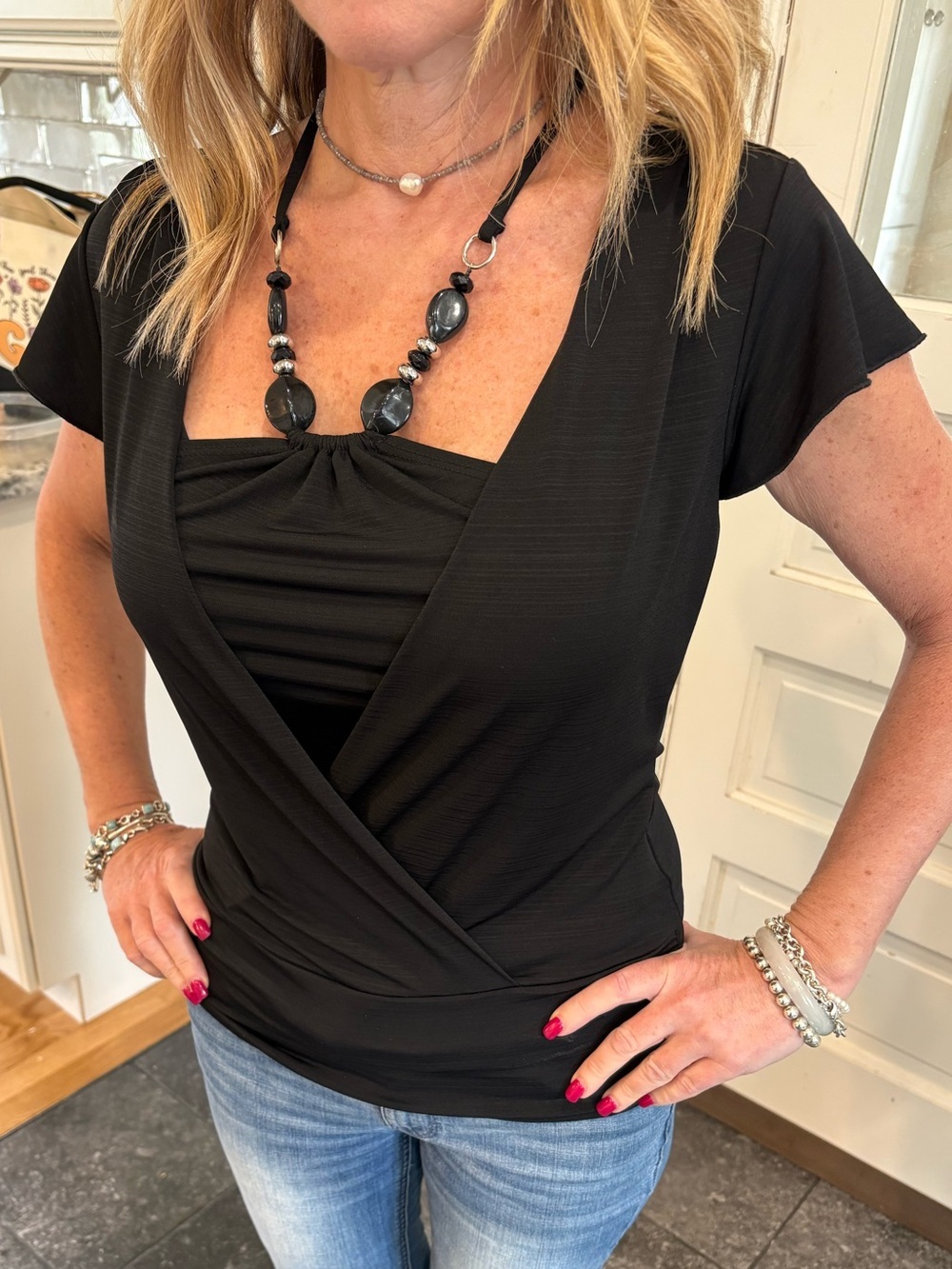 Black Y2K Halter Top with Bead Accent